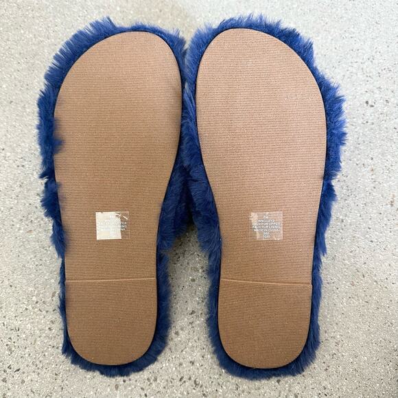 Nine West Dark Blue Cross Fur Slide Slippers - Picture 7 of 7